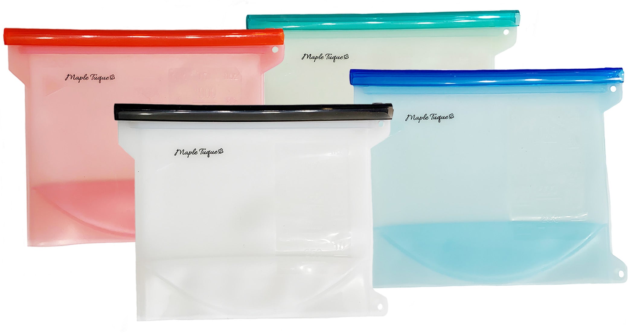 3 Sets of 4 Silicone Bags (total 12 bags) Colours: Green, Blue, Red and White 1L Capacity